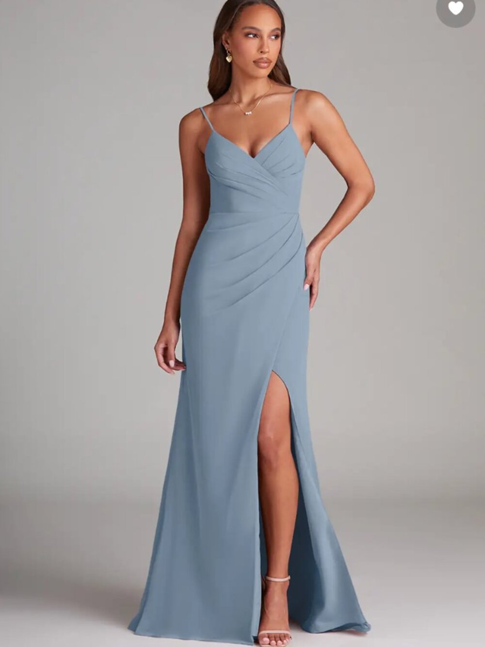 NWT Azazie Maci Chiffon Dusty Blue Size 4